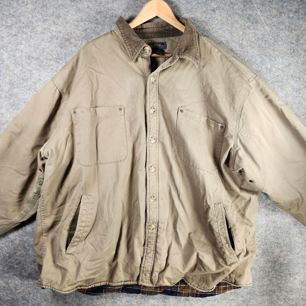 Great Northwest Men 4XL Khaki Cotton Flannel Lined Chore Coat Plaid Workwear